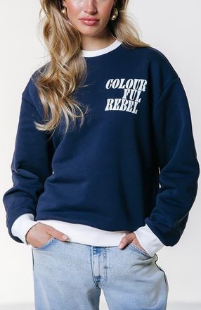 Colourful rebel Logo Contrast Rib Dropped Shoulder Sweat in Blue at Nordstrom, Size Medium Eu