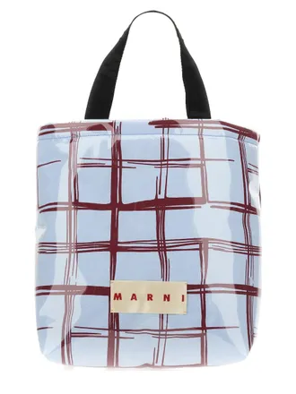Marni Mens Coated Canvas Tote Bag Blue Shoulder