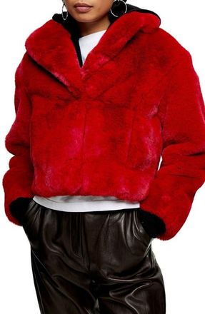 Topshop Faux Fur Crop Jacket in Red at Nordstrom, Size 8 Us