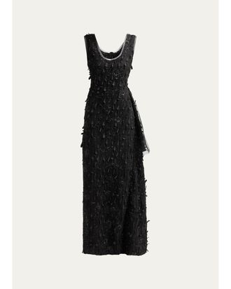 A.W.A.K.E. Side-Drape Textured Maxi Dress