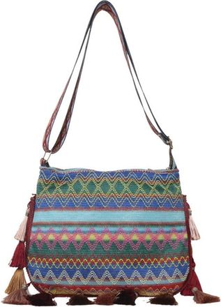 Generic Ethnic Style Crossbody Bags, Tassel Colorful Handbag, Large Capacity Bohemian Shoulder Bag, Portable Messenger Bag for Women Outdoor(Blue)