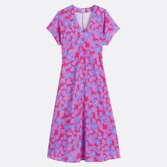 La Redoute Collections Gebloemde maxi-jurk, V-hals, korte mouwen