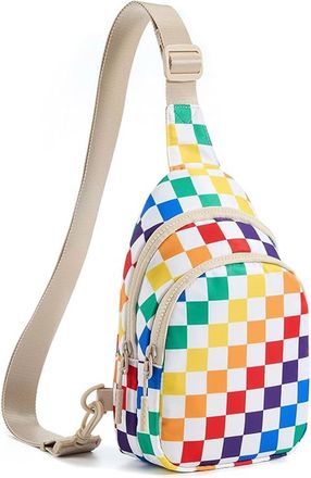 Generic Checkered Crossbody Bag for Women and Girls, Sling Bag Small Bag Backpack Chest Bag Fanny Packs Wallets Purses for Women (Checkered White Rainbow)