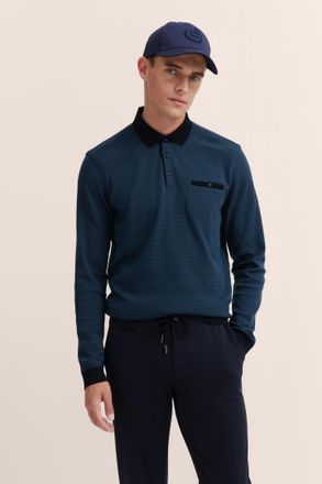 Bugatti Herren Poloshirt met lange mouwen en gestructureerde kraag