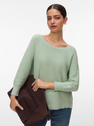 Vero Moda Strickpullover VERO MODA VMNEW NORA 3/4 BOATNECK PULLOVER NOOS, Damen, Gr. XL, silt gr&uuml;n, Strick, Obermaterial: 100% Baumwolle, unifarben, regular fit