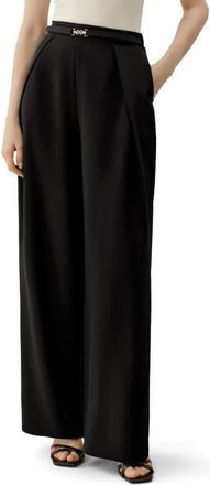 LilySilk Stretch Heavy-Weight Crepe Wide-Leg Pant in Black at Nordstrom, Size 12
