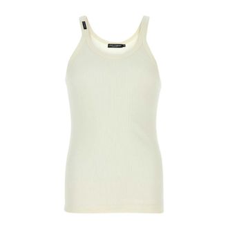 Dolce & Gabbana Sleeveless Tops, male, White, Size: XL Ribbed Cotton Tank Top