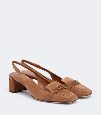 Tod's T Timeless suede slingback pumps