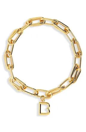 Balenciaga B Link Pendant Collar Necklace in Archive Shiny Gold at Nordstrom, Size Medium