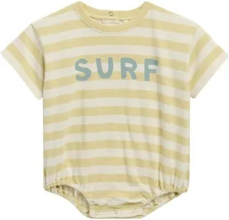Rylee + Cru Surf Stripe Cotton Bubble Romper in Citron at Nordstrom, Size 12-18M