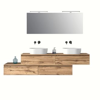 Aquadesign Mueble de ba&ntilde;o de 9 piezas en melamina roble
