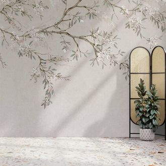 Superfresco Easy Blossom Trail Neutral Print To Order 3m x 2.8m Mural in Beige