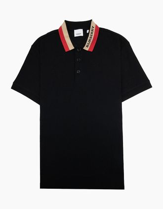Burberry Mens Burberry Logo Stripe Cotton Polo Black - Size: 40