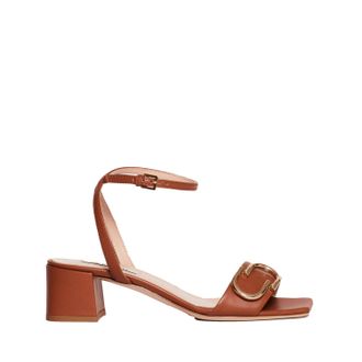 Ninalilou Sandalo tacco 40 mm in pelle cuoio e fibbia