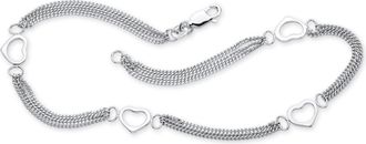 Palm Beach Jewelry Open Heart Cutout Triple-Strand Ankle Bracelet in.925 Sterling Silver 10
