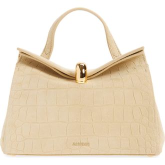 Jacquemus Le Petit Valerie Croc Embossed Suede Top Handle Bag in Beige 150 at Nordstrom