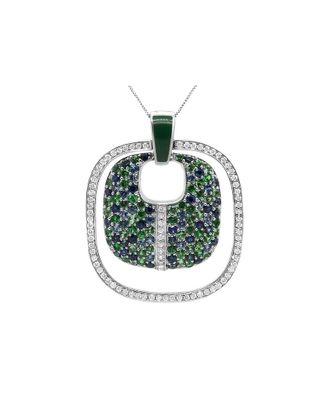 House of Brilliance Haus Of Brilliance Silver 3.86 Ct. Tw. Diamond & Sapphire, Tsavorite Pendant Necklace