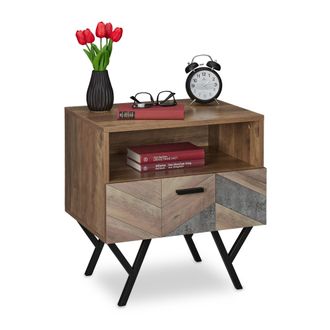 Relaxdays Relaxdays - Mesita De Noche, Estilo Industrial, Mesa Cama, Sal&oacute;n O Dormitorio, Mueble Auxiliar, 53 X 50 X 42 Cm, Marr&oacute;n