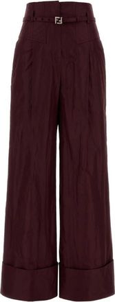 Fendi Maroon Relaxed Pleated Pants