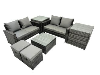 Fimous Lounge Double Seat Sofa Coffee Table Set with 2 Small Stools in Dark Grey