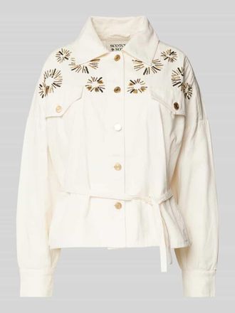 Scotch & Soda Jeansjacke mit Perlen und Pailletten in Ecru, Gr&ouml;&szlig;e XL