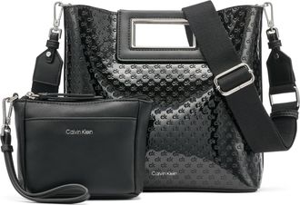 Calvin Klein Women Pouch Eira North/South Crossbody with Removable Pocket, Black/Silver Lacquer Embossing, One Size