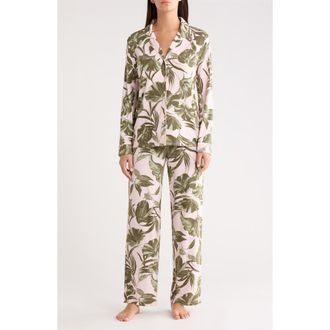 Nordstrom Moonlight Eco Knit Pajamas in Pink- Olive Sketch Tropic at Nordstrom, Size X-Large