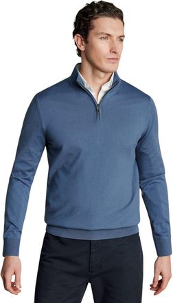CHARLES TYRWHITT Pure Merino Zip Neck Sweater in Steel Blue at Nordstrom, Size Medium