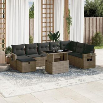 vidaXL Set De Muebles De Jard&iacute;n 9 Pzas Y Cojines Rat&aacute;n Sint&eacute;tico Gris Vidaxl