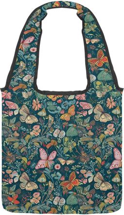 Generic Abstract Butterfly Flying Reversible Canvas Shoulder Tote - Double-Sided Print, 12oz Cotton, 27cm Drop, Fold-Flat Bag for Travel, Shopping, Street Out