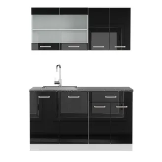 Vicco Cocina Vers&aacute;til R-line, Negro Brillo/blanco, 140 Cm, Et Antracita