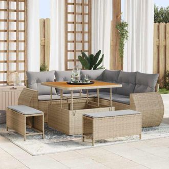 vidaXL Conjunto De Sof&aacute; De Jard&iacute;n 8 Pcs Beige Rat&aacute;n Sint&eacute;tico Vidaxl