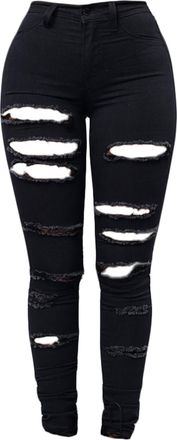 Generic JIER Womens Sexy Ripped Hole Skinny Slim Fit Pencil Jeans Ladies High Waisted Distressed Ripped Stretch Soft Denim Pants Leggings Trousers (Black,XXL)