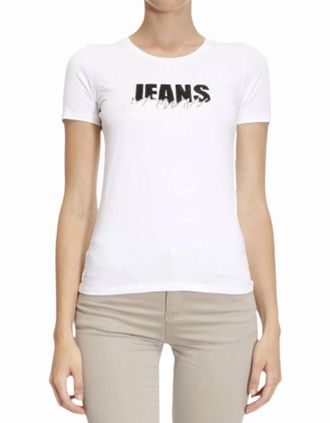 Armani Womens ARMANI JEANS 6X5T01 5J00Z Womens T Shirt White Casual Crew Neck Short Sleeve Top - Size: 12