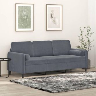 vidaXL vidaXL Divano a 3 Posti con Cuscini Grigio Scuro 180 cm in Velluto