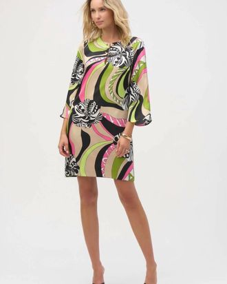 Joseph Ribkoff Satin Retro Print Straight Dress In Lack Multi