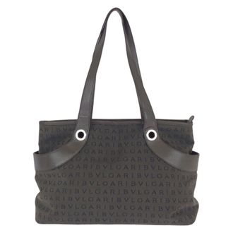 Bulgari Dark Brown Canvas Leather Shoulder Bag Tote Bag (Pre-Owned)