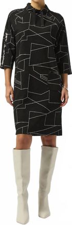 Joseph Ribkoff Abstract Print 3/4 Sleeve Turtle Neck Straight Dress In Black/off-White