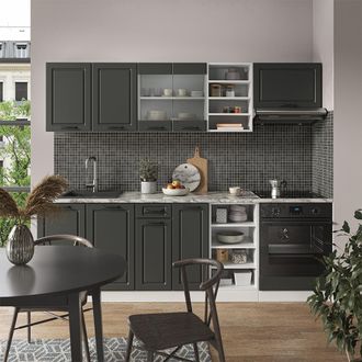 Vicco Mueble De Cocina R-line, Antracita Casa De Campo/blanco, 240 Cm Sin Encimera