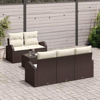 vidaXL Vidaxl - Conjunto De Sof&aacute; De Jard&iacute;n 6 Pcs Marr&oacute;n, Crema 55 X 55 X 37 Cm