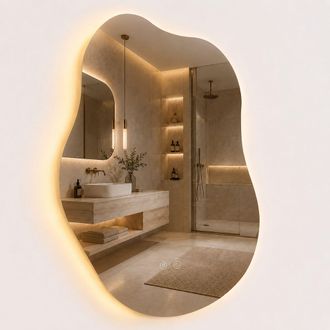 Relaxdays Relaxdays Specchio Da Bagno Led A Onda, 80 X 52 Cm, Dimmerabile, 3 Modalit&agrave;, Antiappannamento, Ip44, Vetro