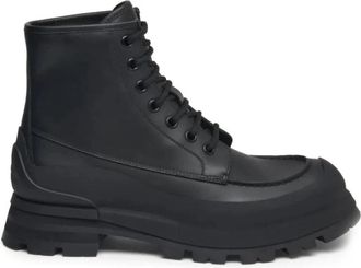 Alexander McQueen Zwarte leren Wander laarzen - Heren - Veterlaarzen - Zwart - 41 EU - Leer - Schoenen