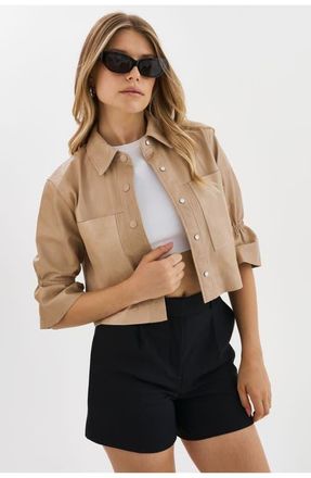LaMarque CAROLINA | Leather Ruffle Sleeve Jacket in Beige at Nordstrom, Size Medium