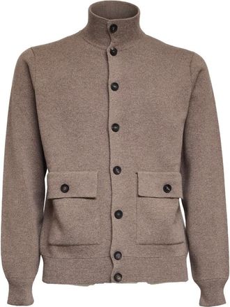 FILIPPO DE LAURENTIIS Textured Wool And Cashmere High Collar Cardigan
