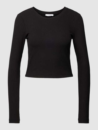 Jake*s Casual Cropped Longsleeve mit geripptem Rundhalsausschnitt in Black, Gr&ouml;&szlig;e XXL