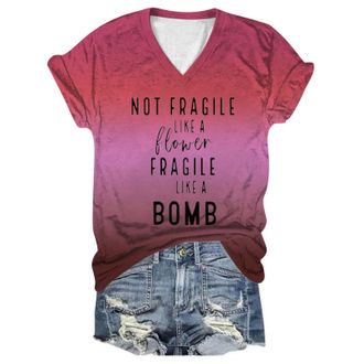 Generic T Shirts Women Tops Summer Short Sleeve Not Fragile Like A Flower Fragile Like A Bomb Shirts for Women Casual Tshirt Shirt Casual Blouse Lace Sleeves 