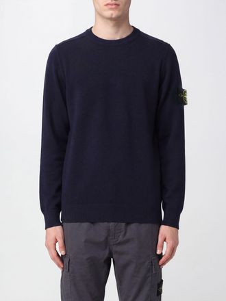 Stone Island Maglia girocollo in cotone con bordi a coste e logo patch