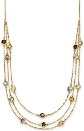 Diamond2Deal 14k Yellow Gold Smoky Quartz White Quartz 3-strand Drop Necklace