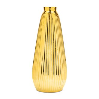 Melrose International Ribbed Metallic Ceramic Vase 16.5H - Gold