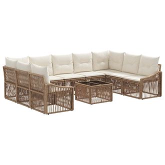 vidaXL Conjunto De Sof&aacute;s De Jard&iacute;n 10 Pcs Beige Rat&aacute;n Sint&eacute;tico Vidaxl